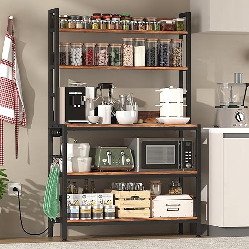 Miniatura 11 de Estante para hornear de cocina de 5 niveles con almacenamiento, soporte industrial para horno microondas, estante de almacenamiento de utilidad,