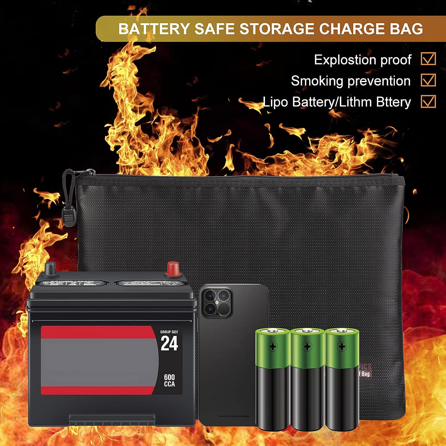 Xingnin Fireproof Document Bag(2000℉),Waterproof and Fireproof Money Bag,Fireproof Waterproof Safe Storage Pouch with Zipper for A4 Document Holder,Cash and Tablet(Black)