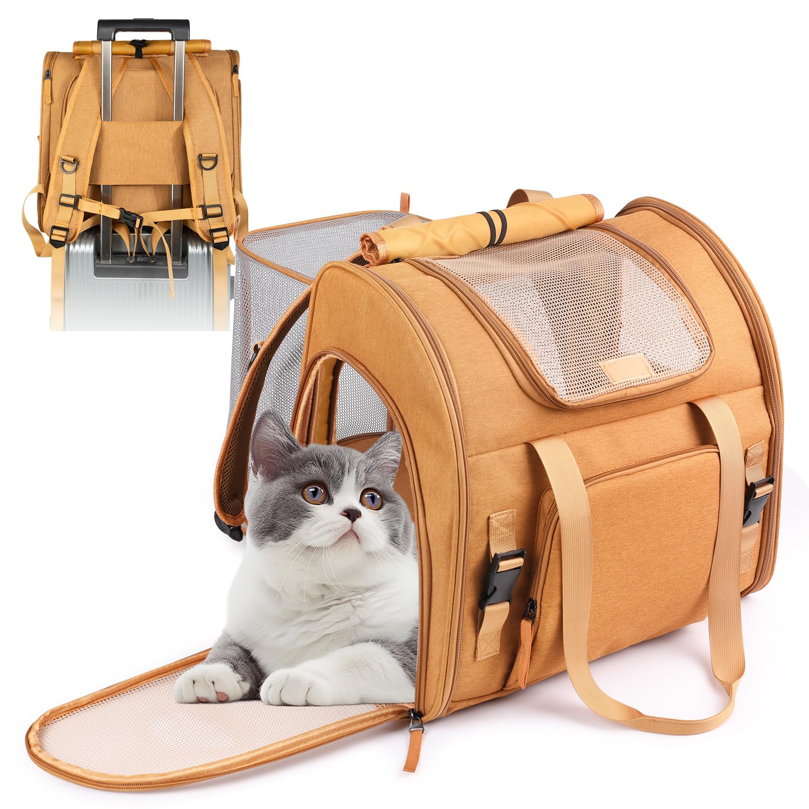 Expandable Carrier Backpack for Big Cats Small Dogs, Airline Approved Pet Carrier Backpack,Foldable Breathable Travel Backpack, Portable Pet Carrier Backpack with Safety Leash, Holds Up to 18 Lbs