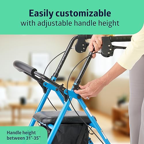 Miniatura 3 de Medline Mobility Andador plegable de acero ligero con ruedas de 6pulgadas asiento y brazos ajustables color azul claro