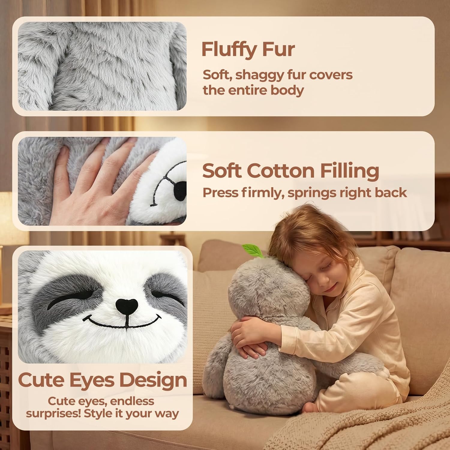 Mewaii 4 Lbs Weighted Stuffed Animals with Heating Pad- Heavy Belly & Limbs, 15" Sloth Heated Plush for a Realistic Hug, Super Soft Fluffy Plush Toy for Kids - Image 8