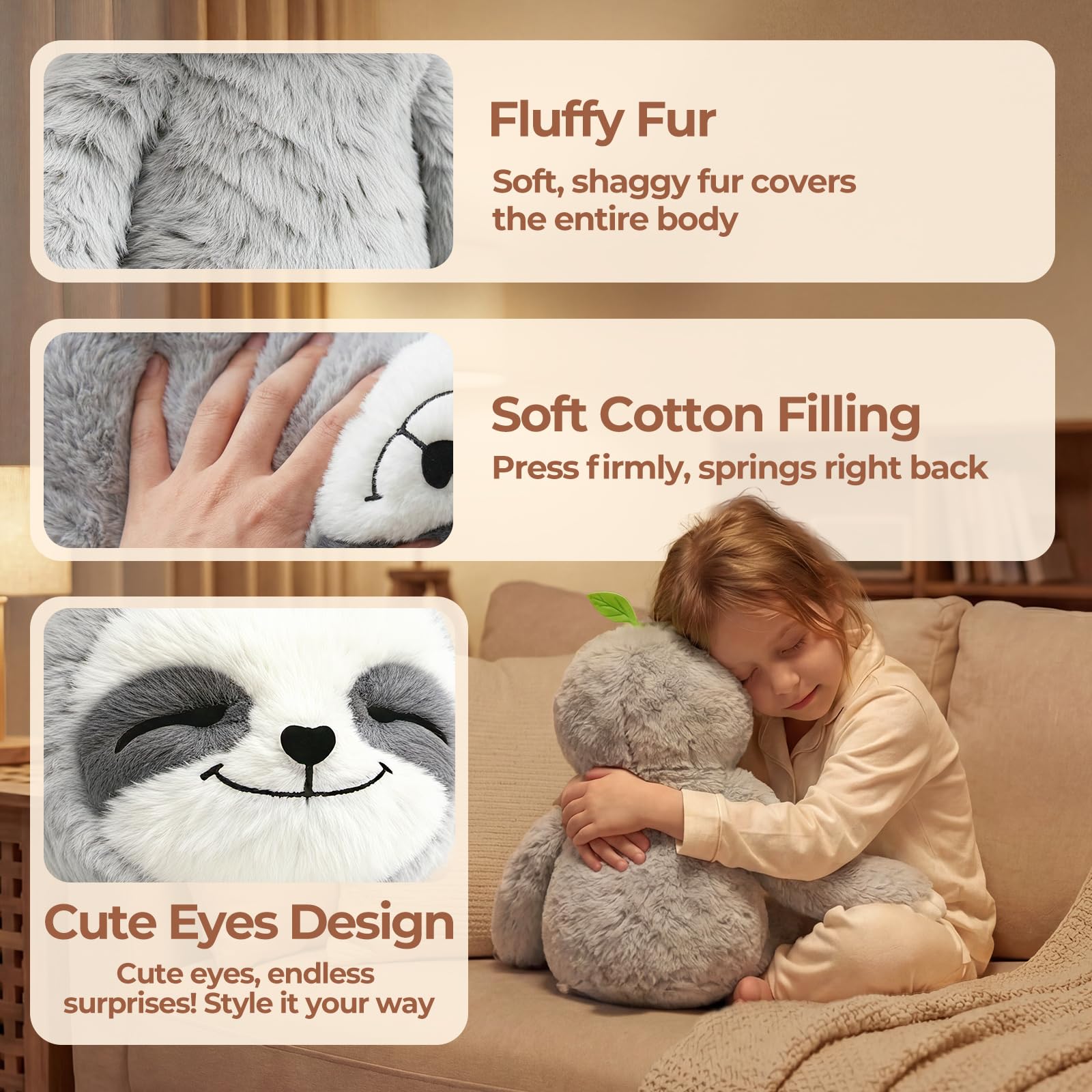 Mewaii Weighted Sloth Teddy Plush, 1.5KG Weighted Stuffed Animals 38CM Pillow for Kids, Soft Weighted Anxiety Plush Toy Sloth Gifts for Women Girls Adoults — view 8