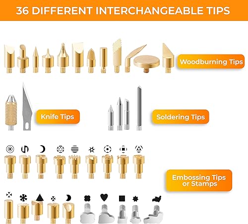 Miniatura 5 de Kit de quema de madera prémium de 42 piezas | Regalo completo para dominar sin esfuerzo el arte de la pirografía: 36 puntas, quemador de madera con