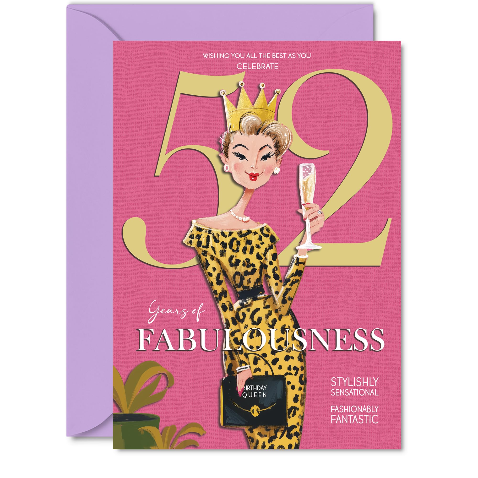 52nd Birthday Cards for Women - Years Of Fabulousness - Happy Birthday Card for 52 Year Old Woman Cousin Grandma Auntie Nan, 5x7 Inch Bday Greeting Cards