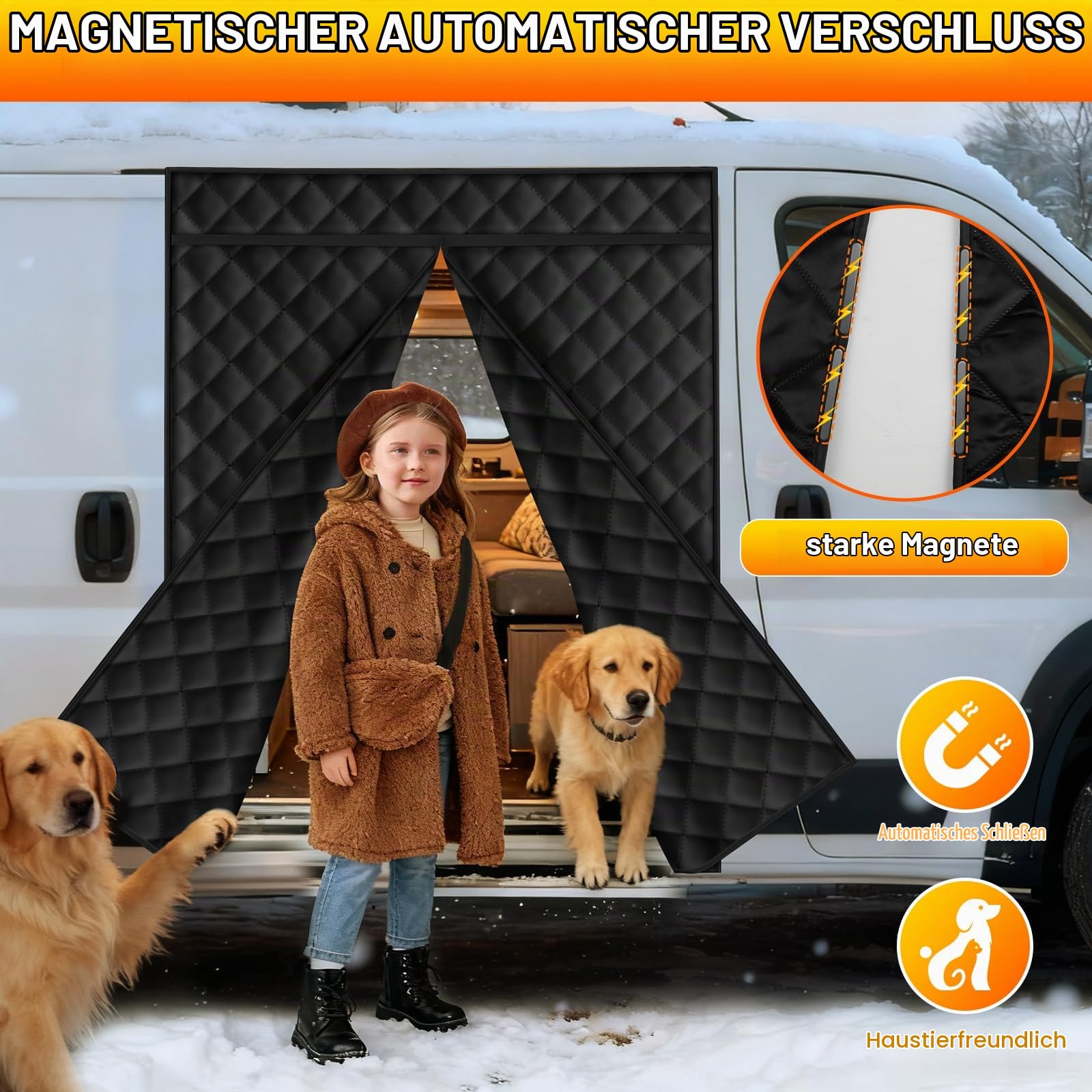 Magnetischer Thermischer Seitentür 180 * 148cm, Winddichter Schalldämmender Vorhang Thermisch Winter for Die meisten Nutzfahrzeuge, Wohnmobile, for Ducato/Crafter/Sprinter Standard Roof