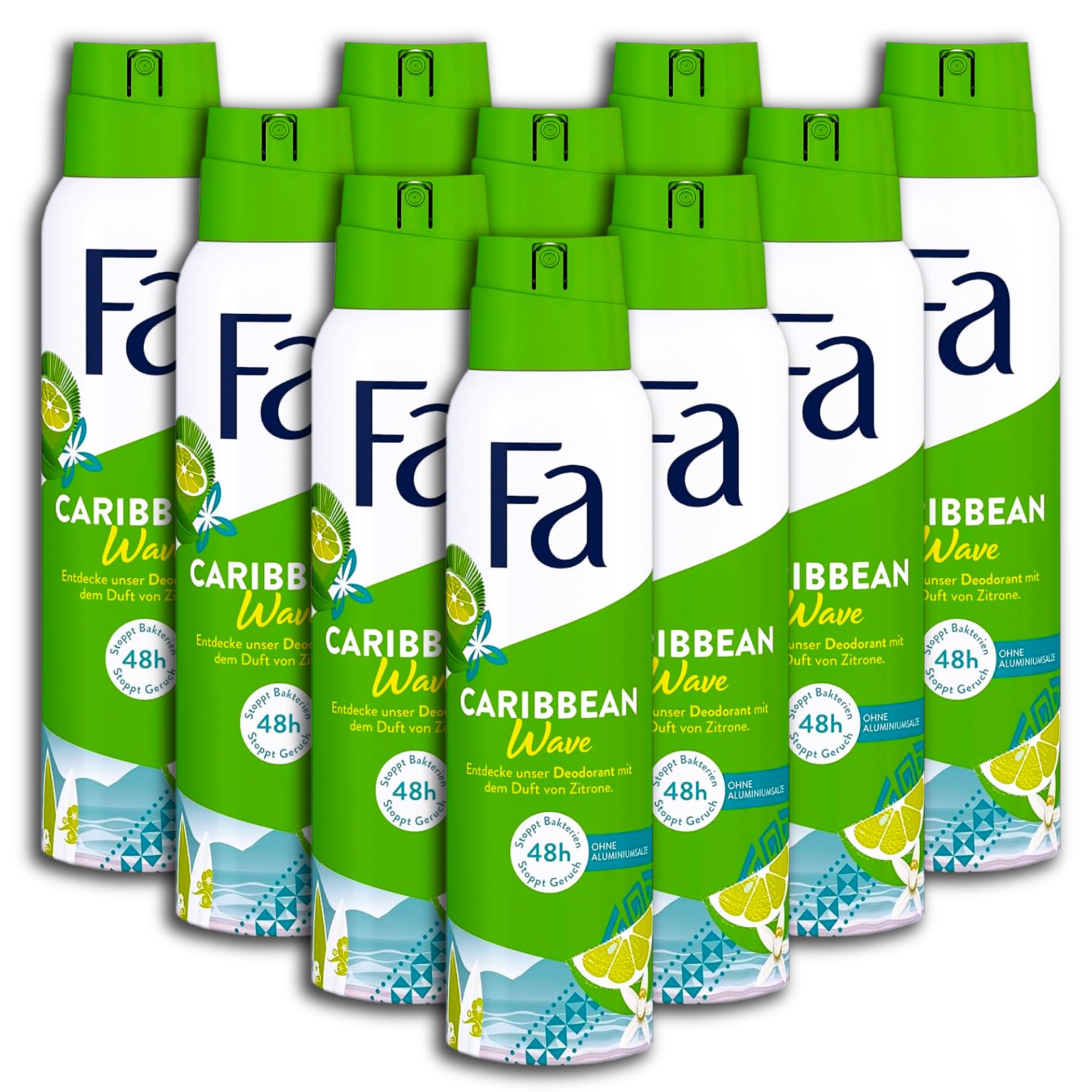 10 er Pack Fa Deospray Caribbean Wave Deodorant Deo 10 x 150 ml