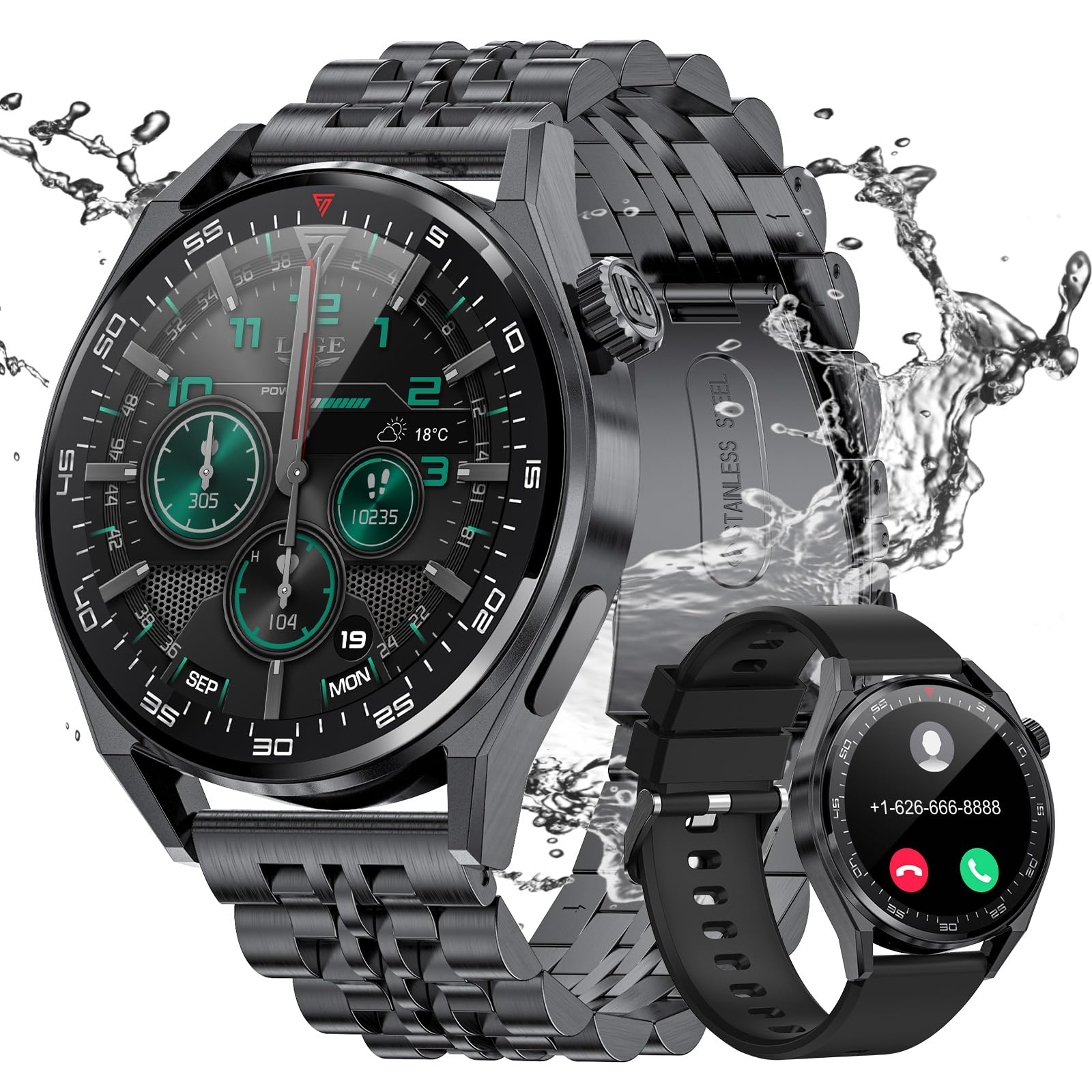 LIGE Smartwatch Herren Mit AMOLED Display & Telefonfunktion – 110+ Sportmodi, 900mAh Akku, Wasserdicht, Für Android/iOS