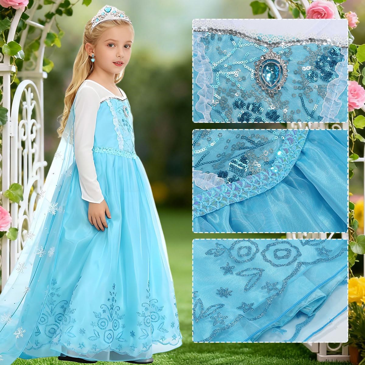 Princess Blue Costumes for Little Girls Dress Up Cosplay Fancy Halloween Carnival Christmas Party Birthday Outfit - Image 5
