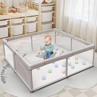 Baby Playpen Play Pens for Babies and Toddlers Play Yards for Indoor & Outdoor with Breathable Mesh Anti-Fall Playpen Grey