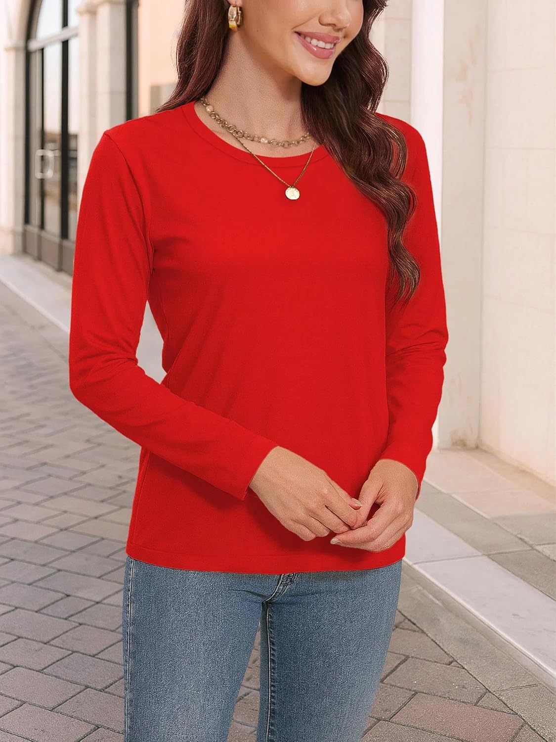 SMENG Women's Long Sleeve Crewneck Cotton Basic T-Shirt Solid Color Soft Comfy Casual Tops Fall Shirts for Women 2025 - Image 6