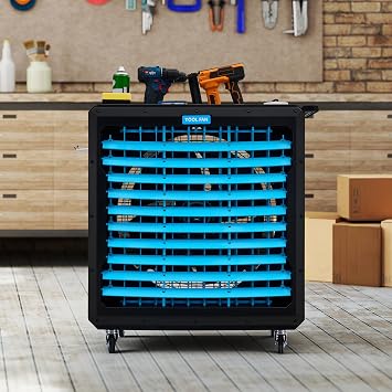 Albott 30 Inch Industrial Fan Cart, Portable Industrial Fan with Wheels, Blower Fan with Tool Cart, Utility Storage & Charging Outlet for Garage Workshop Warehouse Factory