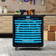 Albott 30 Inch Industrial Fan Cart, Portable Industrial Fan with Wheels, Blower Fan with Tool Cart, Utility Storage & Charging Outlet for Garage Workshop Warehouse Factory
