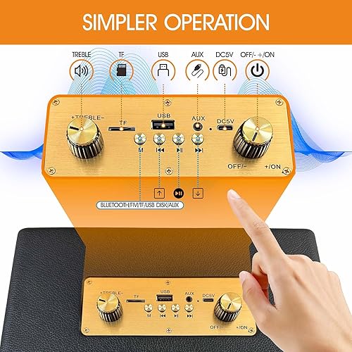 Miniatura 7 de Altavoz Bluetooth retro portátil con entrada auxiliar de radio FM, entrada auxiliar de agudosbajos, puerto USB, ranura para tarjeta micro SD,