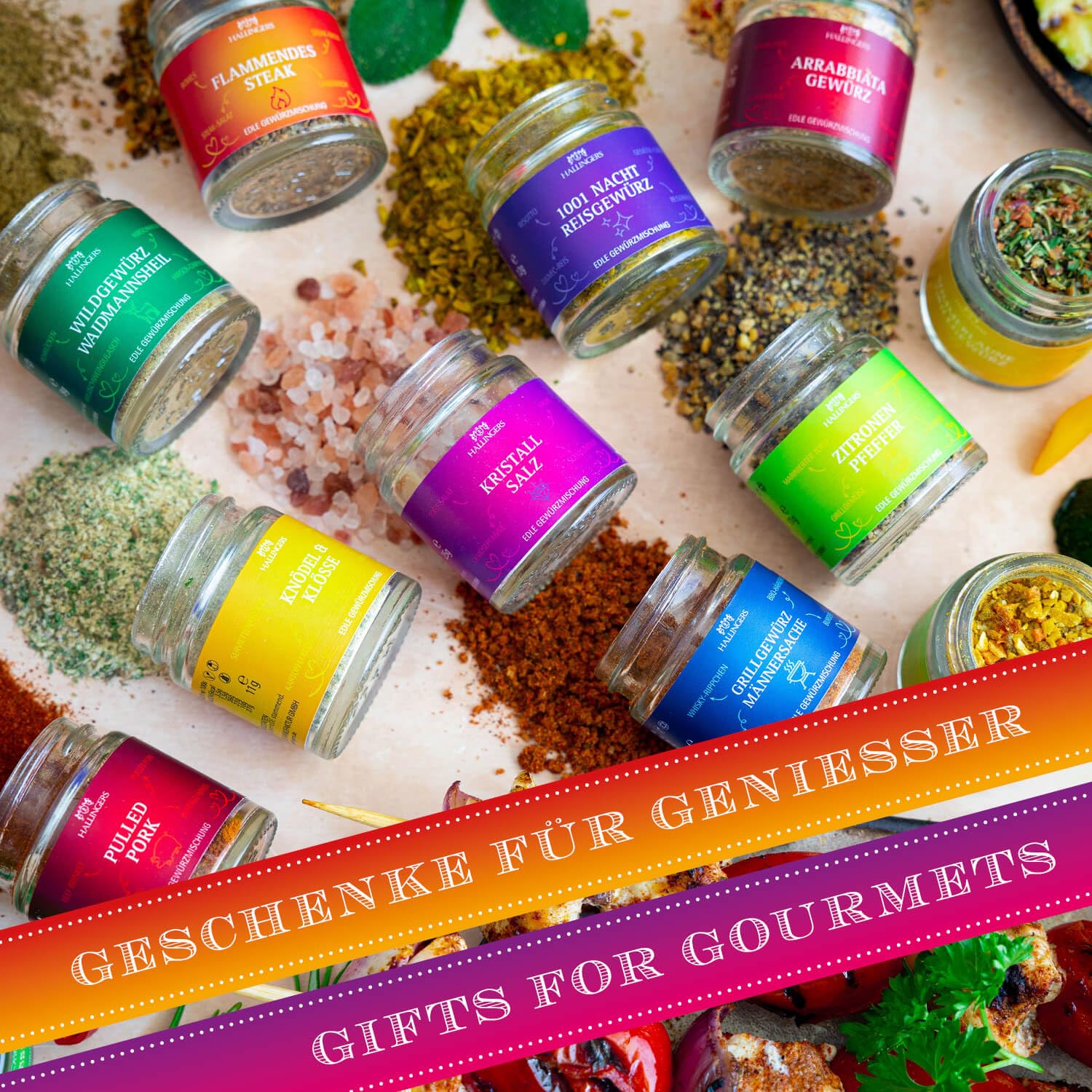 Hallingers Genuss Manufaktur Gewürz Geschenk-Set - 24 Gewürze aus aller Welt in wertiger Geschenkbox mit Rezept-Booklet "Selection", Geschenkidee für Frauen Männer