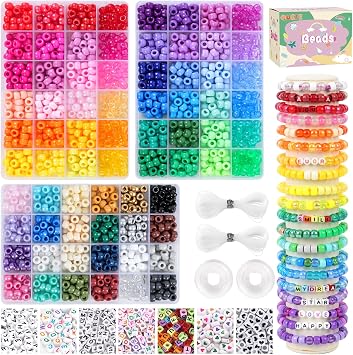 QUEFE 72 Colors 3000pcs Pony Beads Bracelet Making Kit for Girls - Rainbow Kandi Friendship Kit with Letter Beads for Necklace Making - Craft Gifts Set
