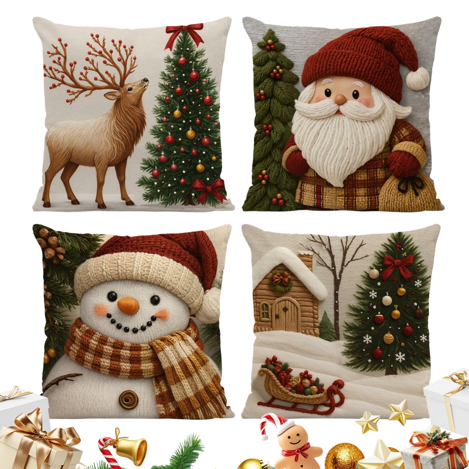 Housses de coussin de Noël lin renne canapé chaise salon appartement