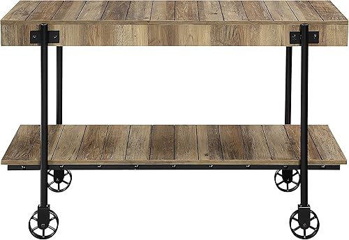 Miniatura 30 de Furniture of America Cleon Industrial - Juego de mesa de sofá y mesa de sofá con ruedas para sala de estar, color negro y roble rústico (3 piezas)