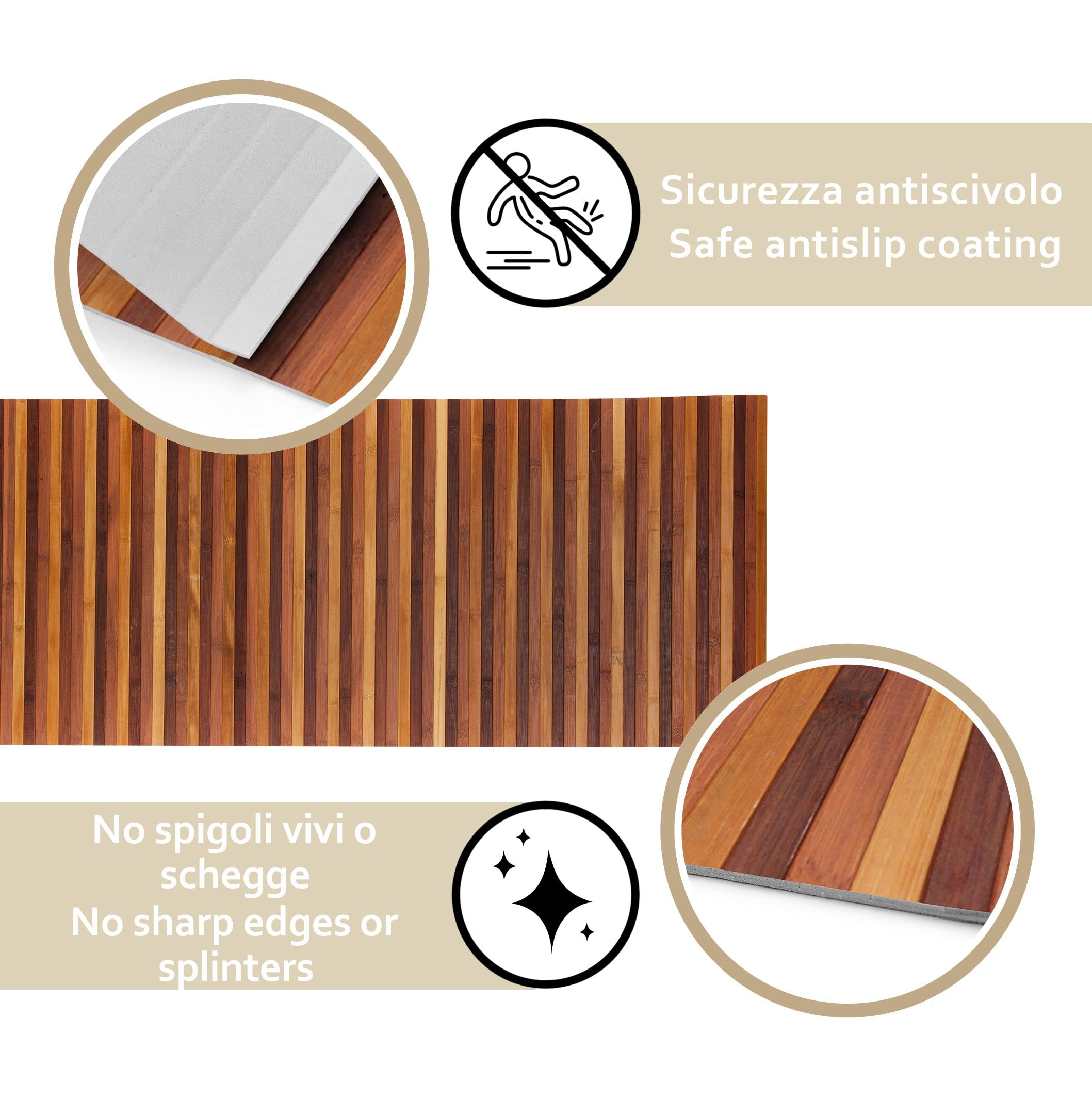 CosìCasa Bamboe tapijt, antislip, wasbaar, keukenloper, waterafstotend, antislip, wasbaar en milieuvriendelijk, bamboe tapijt met afbraakeffect ( bruin, 50 x 300 cm