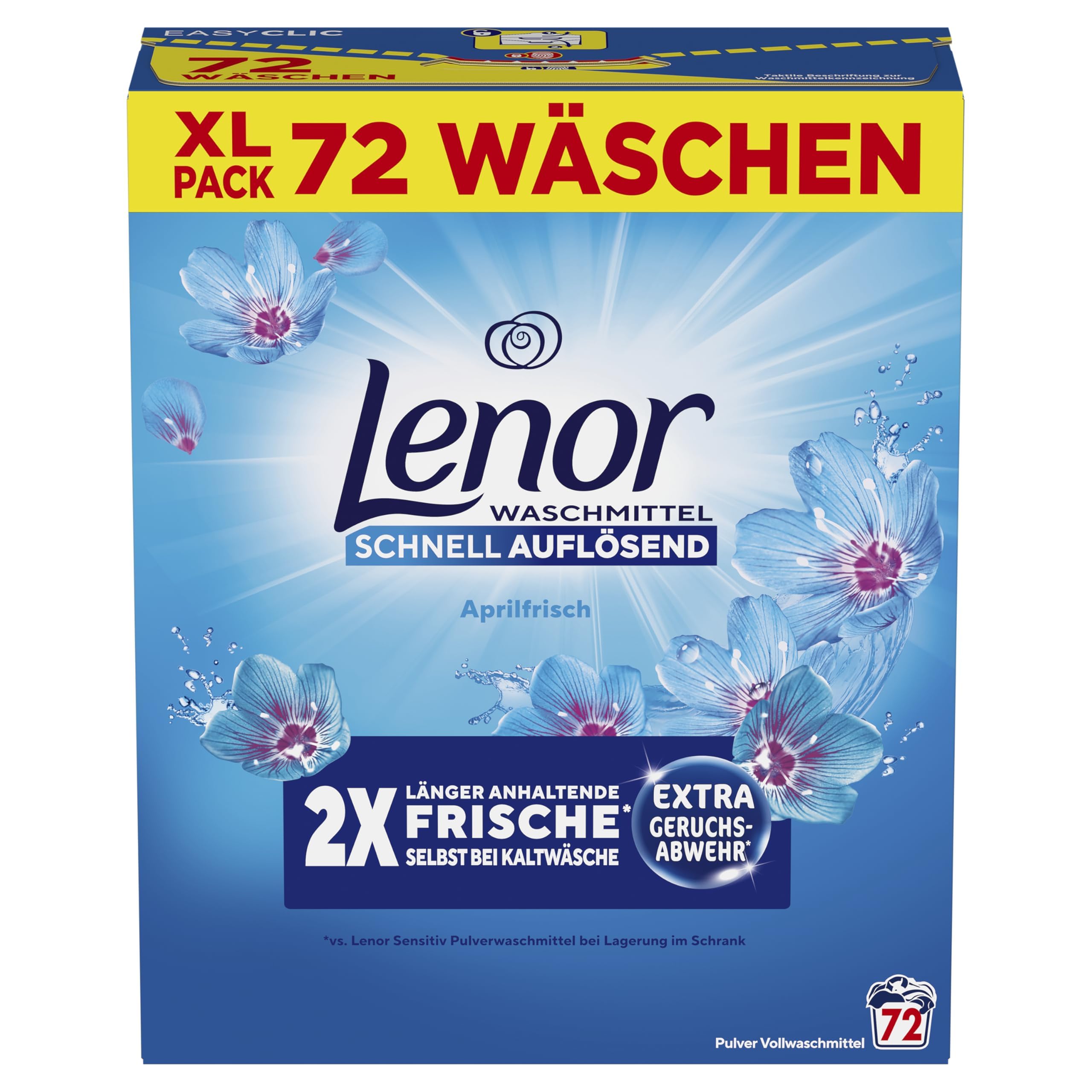 Lenor Pulverwaschmittel Universal Aprilfrisch, 72 Waschladungen, Extra Geruchsabwehr Und Lang Anhaltende Frische