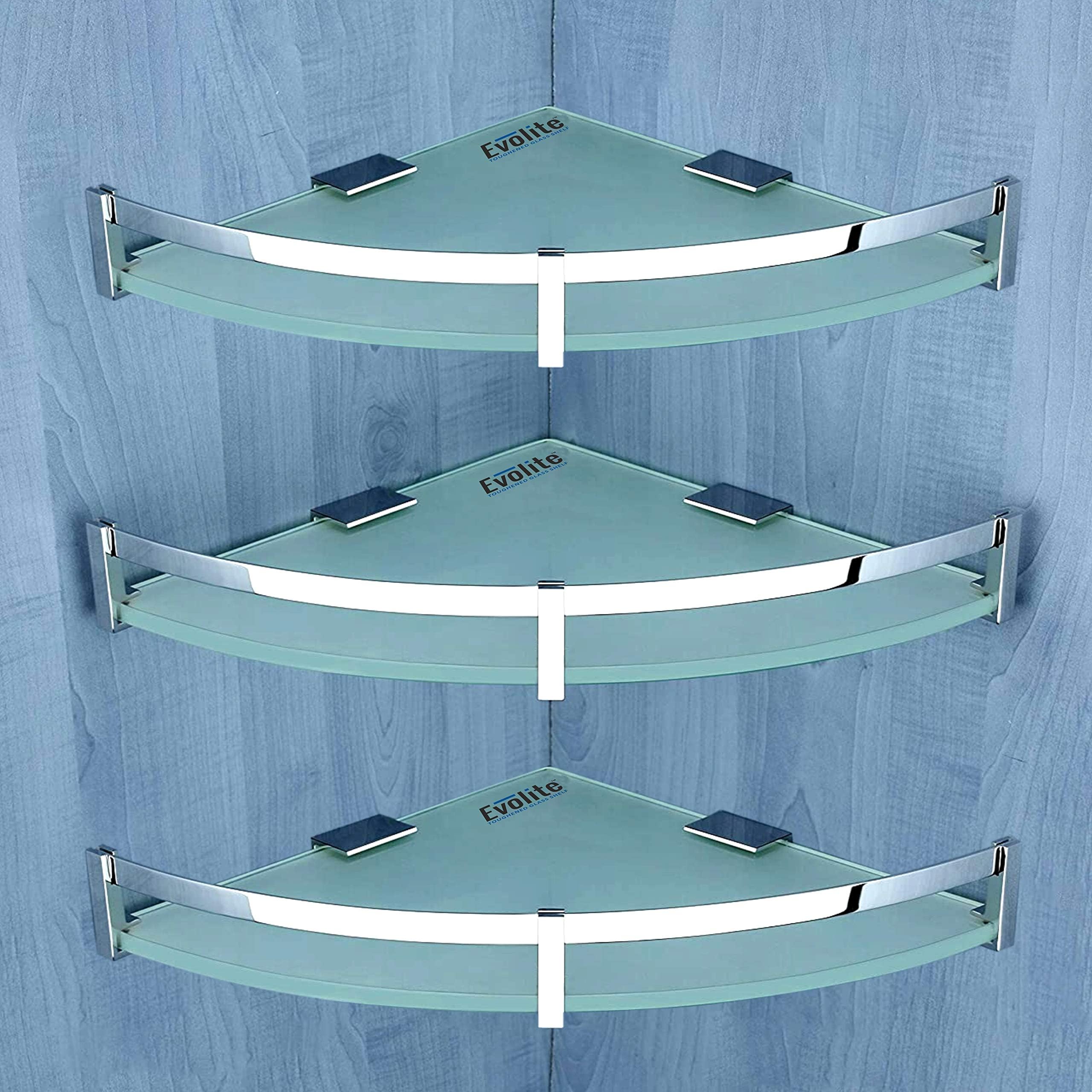 Klaxon Heavy Duty Multipurpose Corner Glass Wall Shelf, for Bathroom