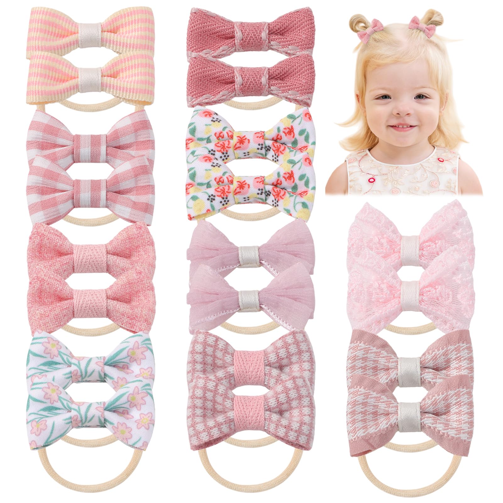 20PCS Baby Girls Hair Bows Ties Small Ponytail Bow Holder Boutique Tiny Rubber Band Elastic Accessories for Kids Toddlers
