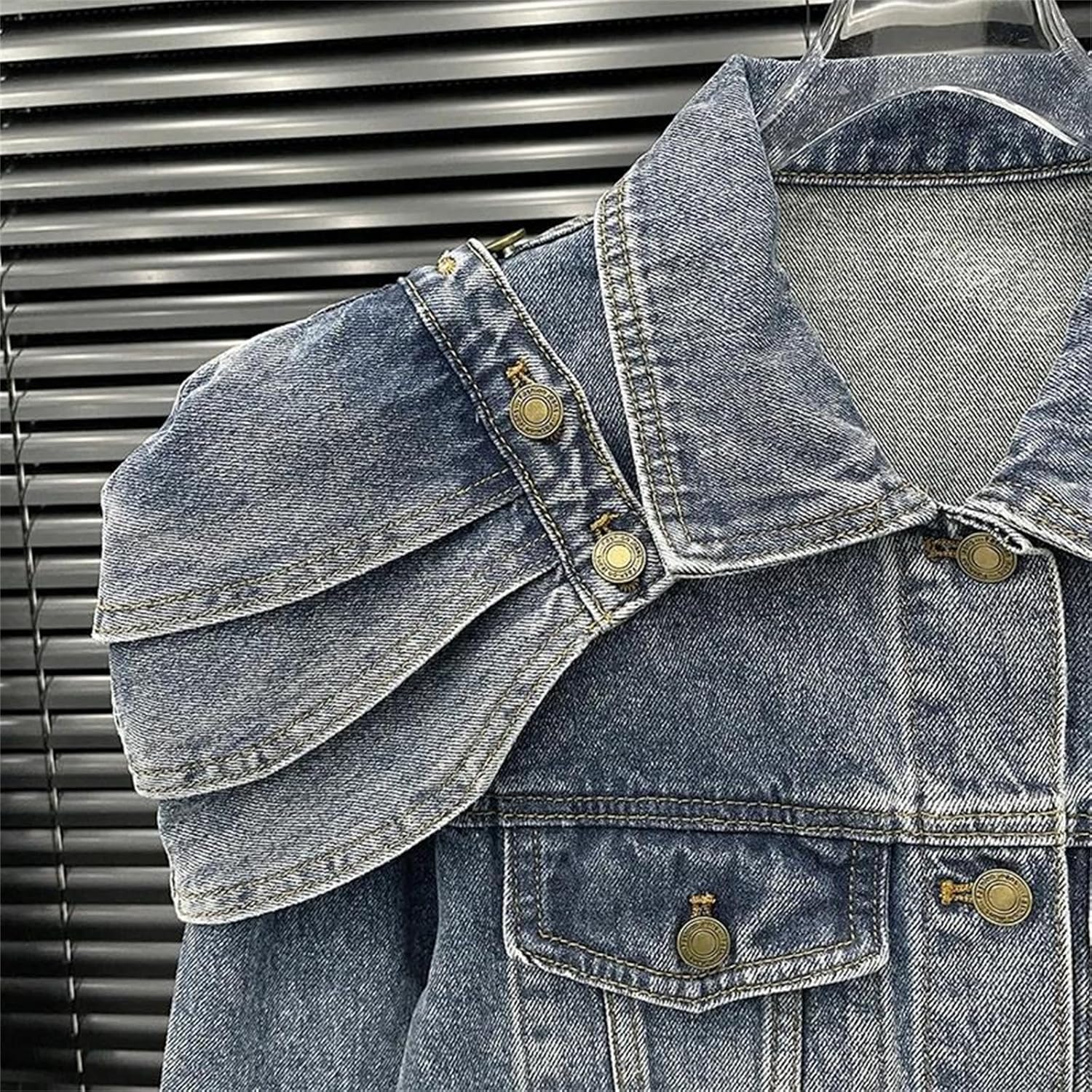 SaoBiiu Women Fashion Vintage Detachable Shoulder Pad Denim Jacket