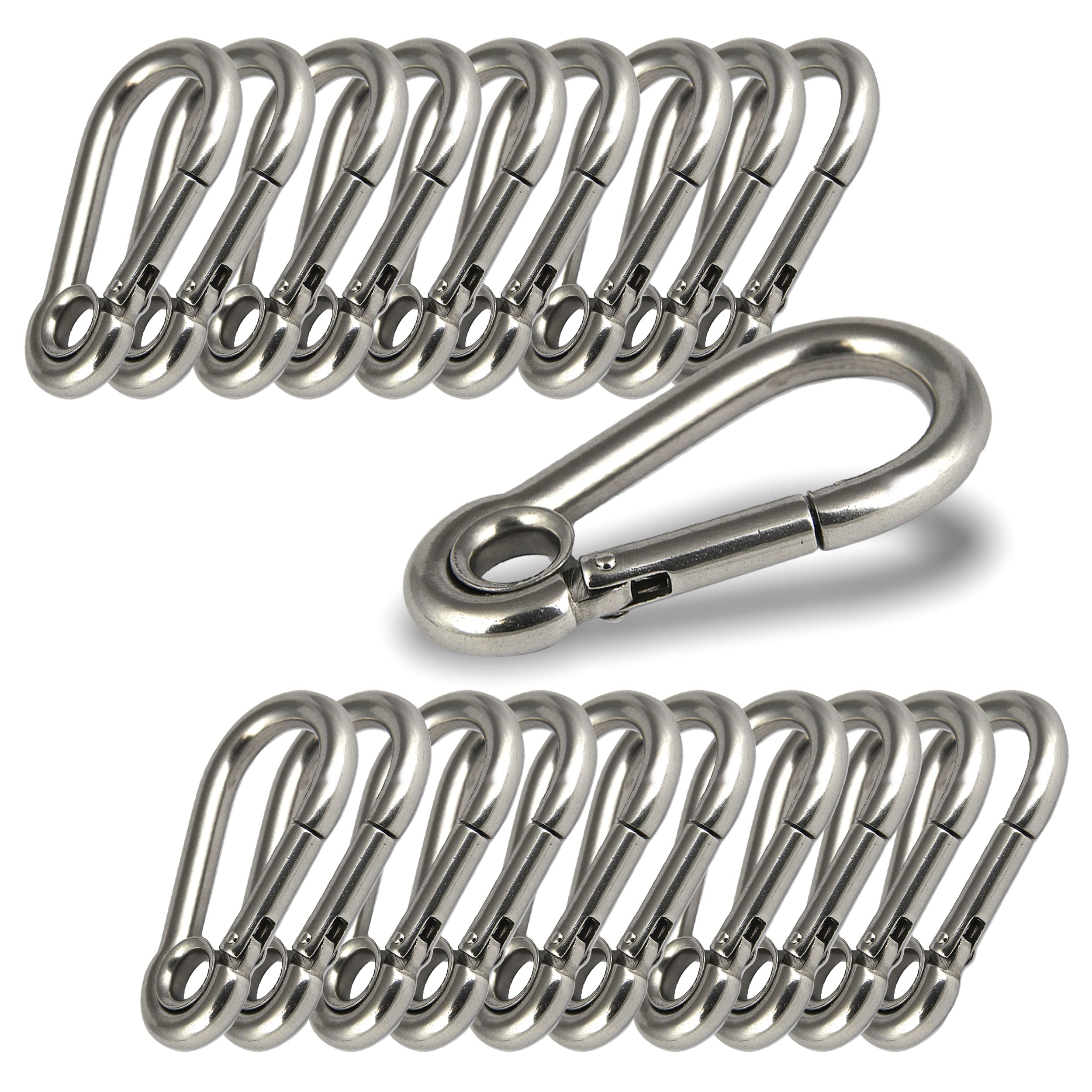 PROTECH 20 Stück Karabinerhaken 12x140 mit Kausche aus Rostfrei Edelstahl AISI 316 A4 Karabiner Feuerwehrkarabiner