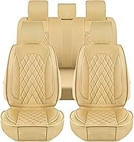 Vista 8 de LINGVIDO - Fundas de piel sintética para asientos de automóviles, protector deportivo e impermeable para vehículos, ajuste universal para Beige