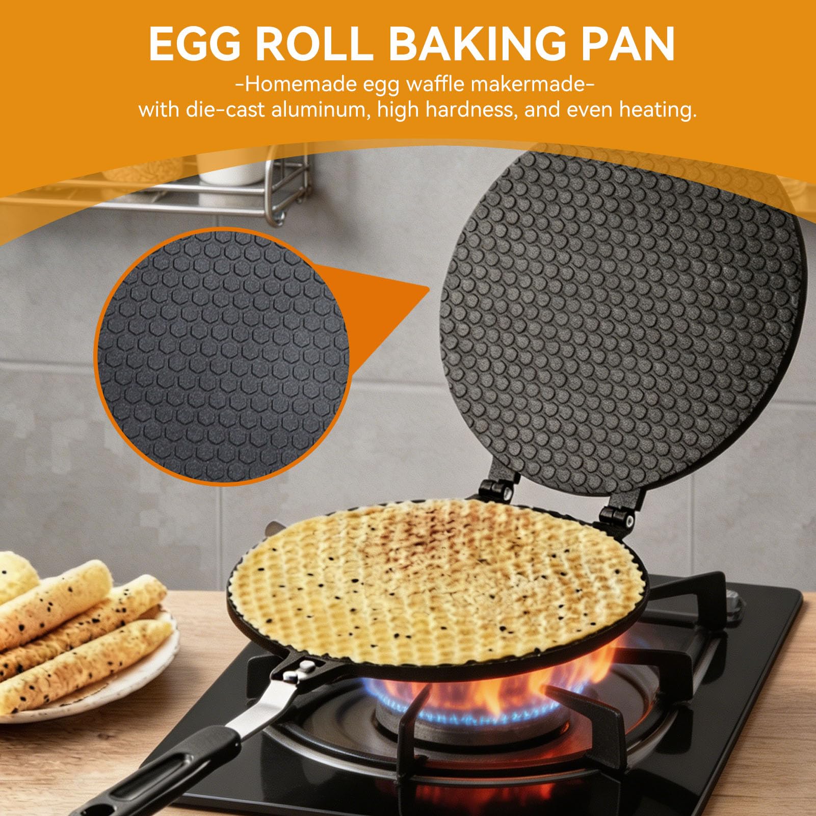 Waffle Cone Maker, Aleación de Aluminio Egg Roll Ice Cream Cone Maker Waffle Irons Baking Pan Non Stick Waffle Irons Mold Pan Non-stick Egg Roll Maker for Kitchen