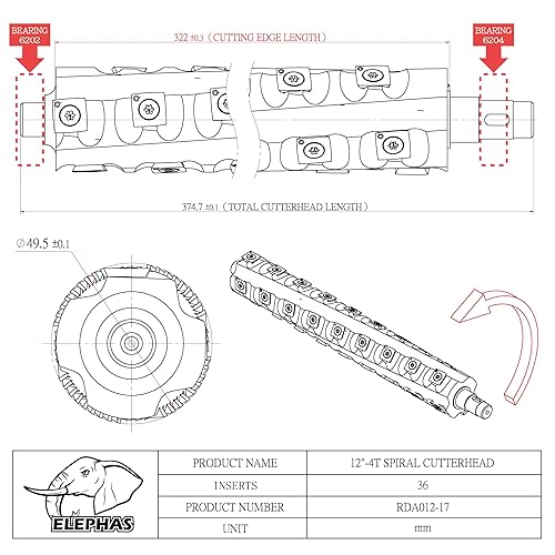 Miniatura 5 de ELEPHAS -Cabezal de corte de carpintería para Dewalt Planer DW733-734