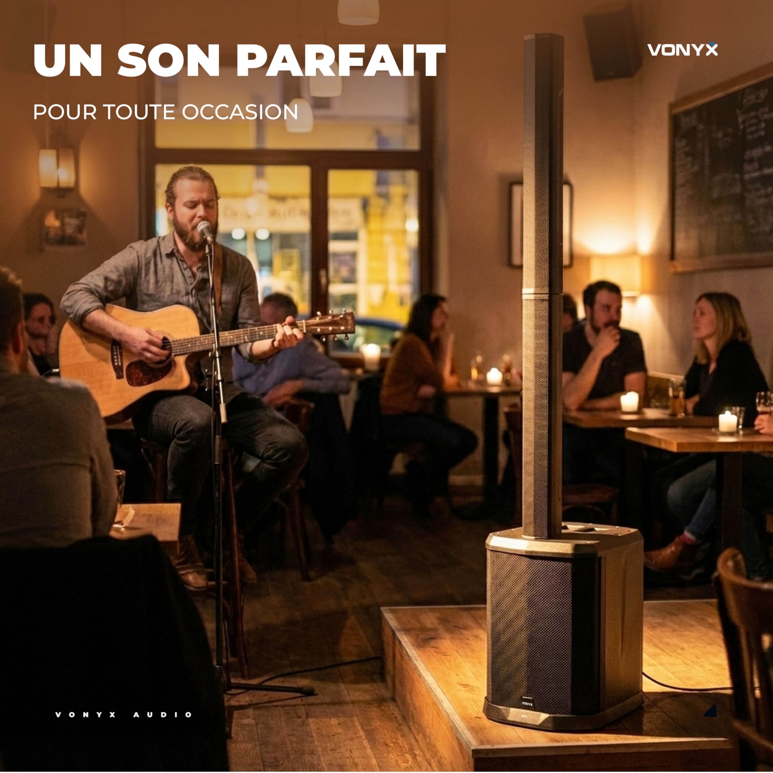 VONYX VX822 Enceinte Colonne Active 1800W avec Bluetooth et TWS, Caisson 12" et 8 Haut-Parleurs 3", DSP avec Préréglages, Entrées XLR Jack RCA, Écran LCD, Idéale pour DJ, Karaoké et Événements