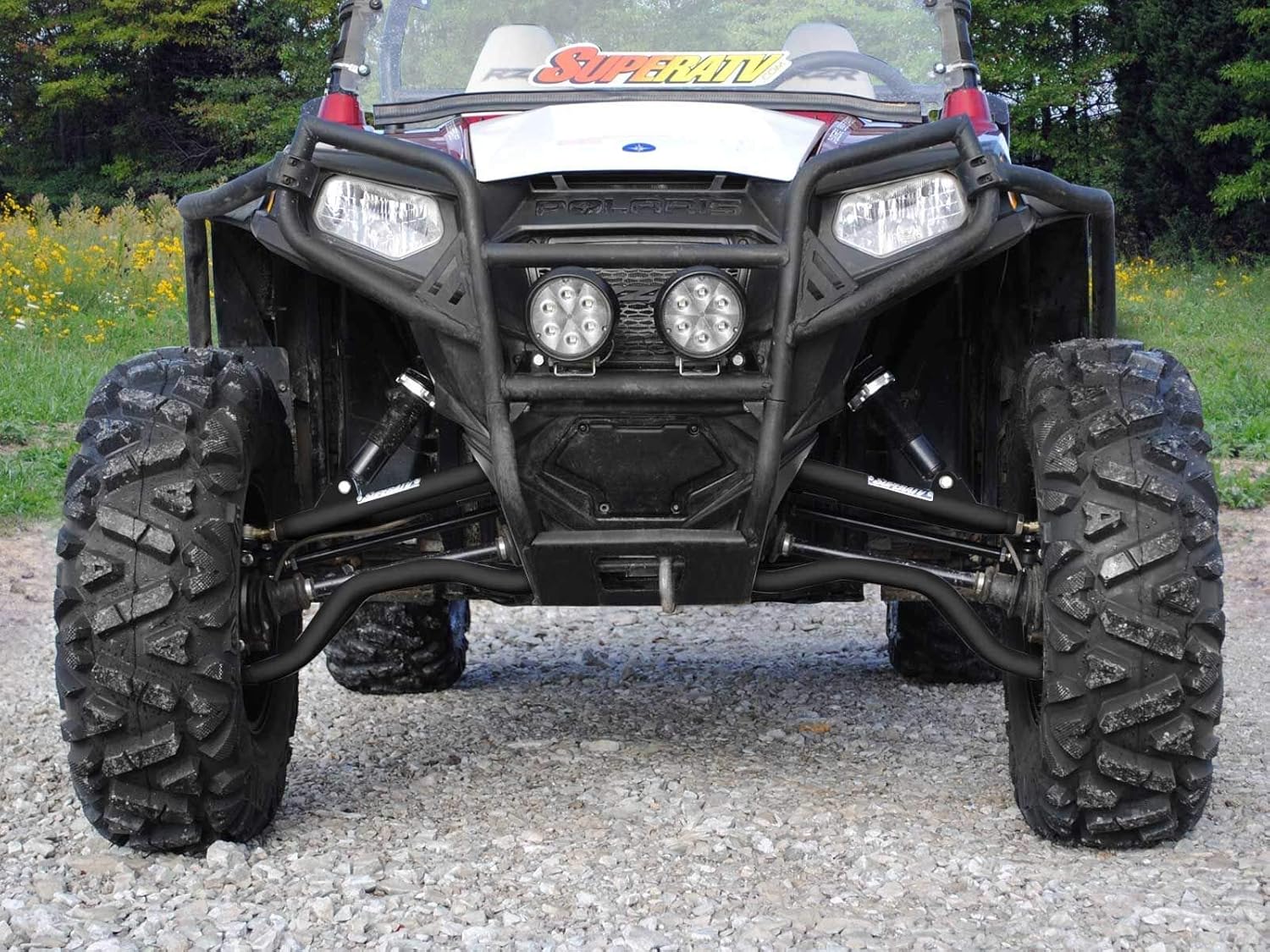 SuperATV 1.5" Black Forward Offset A Arms for 2009-2014 Polaris RZR S 800 | Fit up to 32" Tires | Includes Standard Duty Ball Joints | 1.25” Tubing 25% larger Than Stock