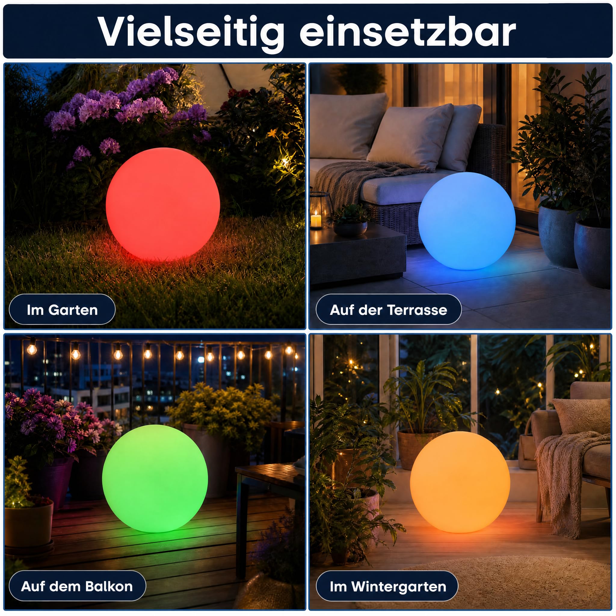 @tec Solar LED Kugelleuchte Ø 30 cm, IP54, RGB Farbwechsel & Fernbedienung