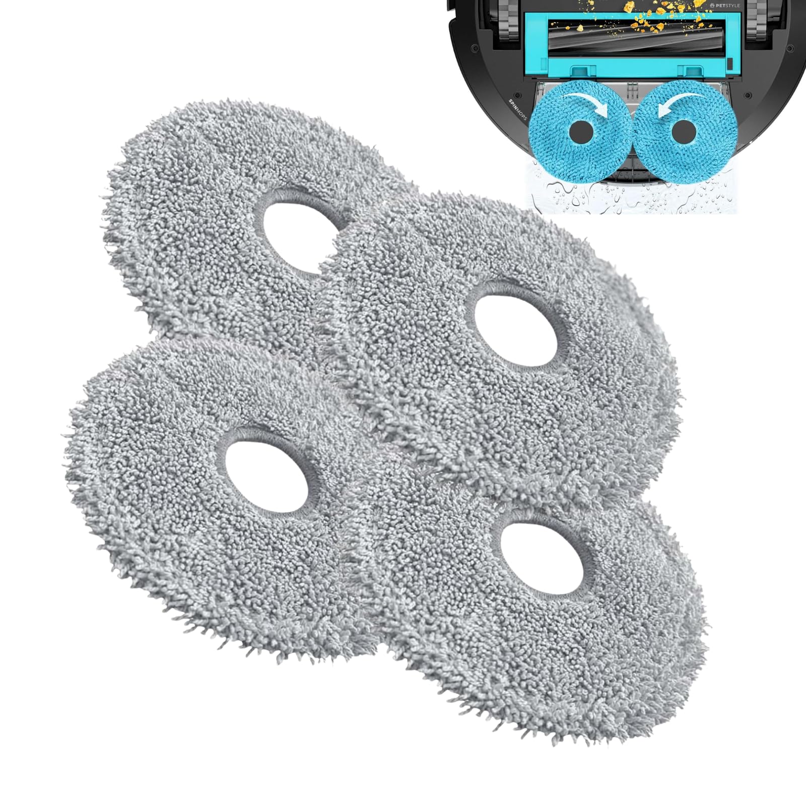 Recambios compatibles con Cecotec Conga 9590/9990 AI Spin Revolution Ultra / 10090 AI. Reemplazo de Mopas de Fregado Piezas de Repuesto