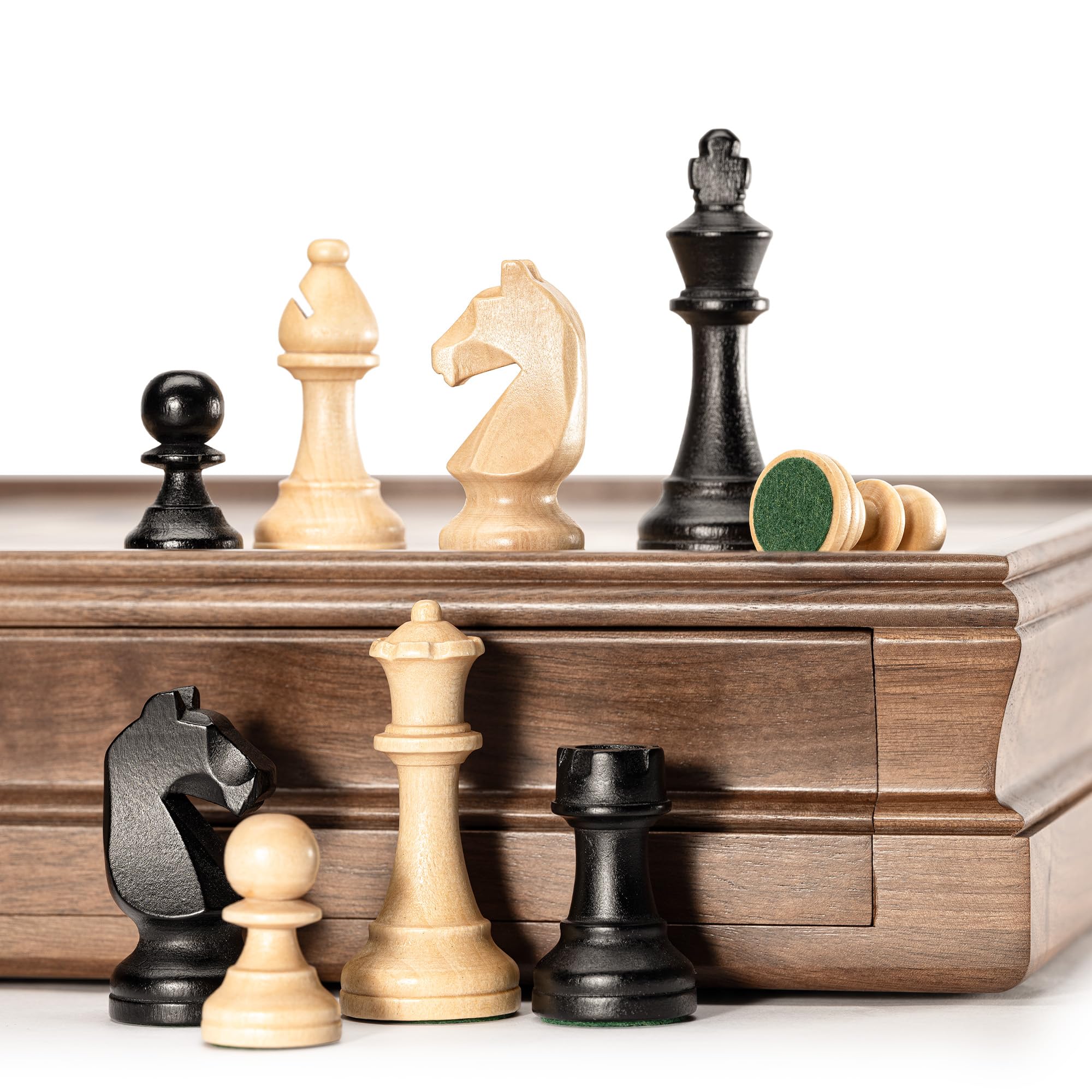 A&A Jeu d'échecs 2 en 1, 38 x 38 cm, en bois de noyer, avec tiroir de rangement, triple poids - Hauteur roi : 7,6 cm - 2 reines supplémentaires, échecs et dames