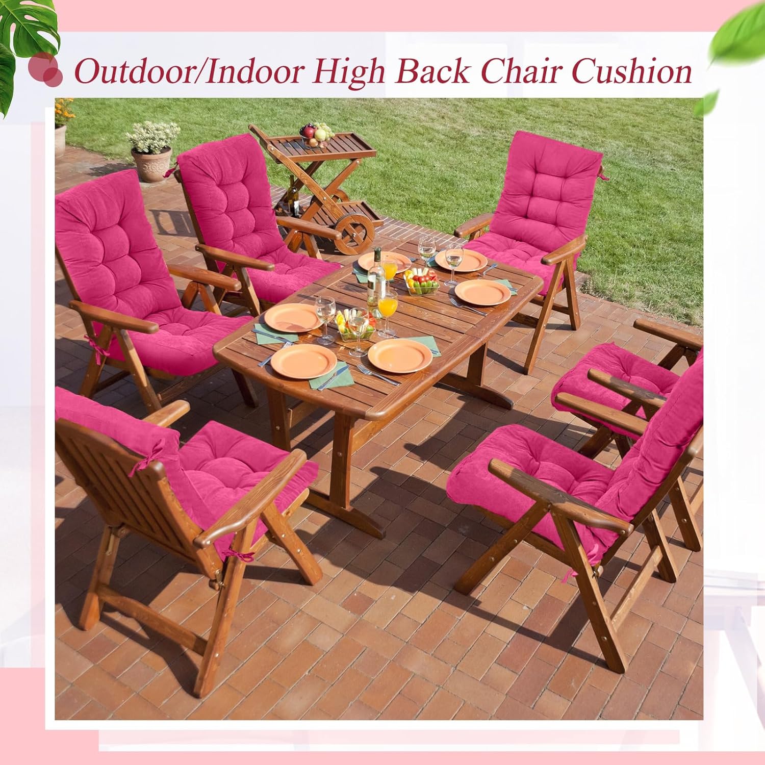 Juexica 4 Sets Outdoor Patio Chair Cushions Seat High Back Tufted Pillow Replacement Rocking Chair Cushions Pads for Patio Summer Seasonal Indoor Home Office(17 x 17 Inch,Pink)