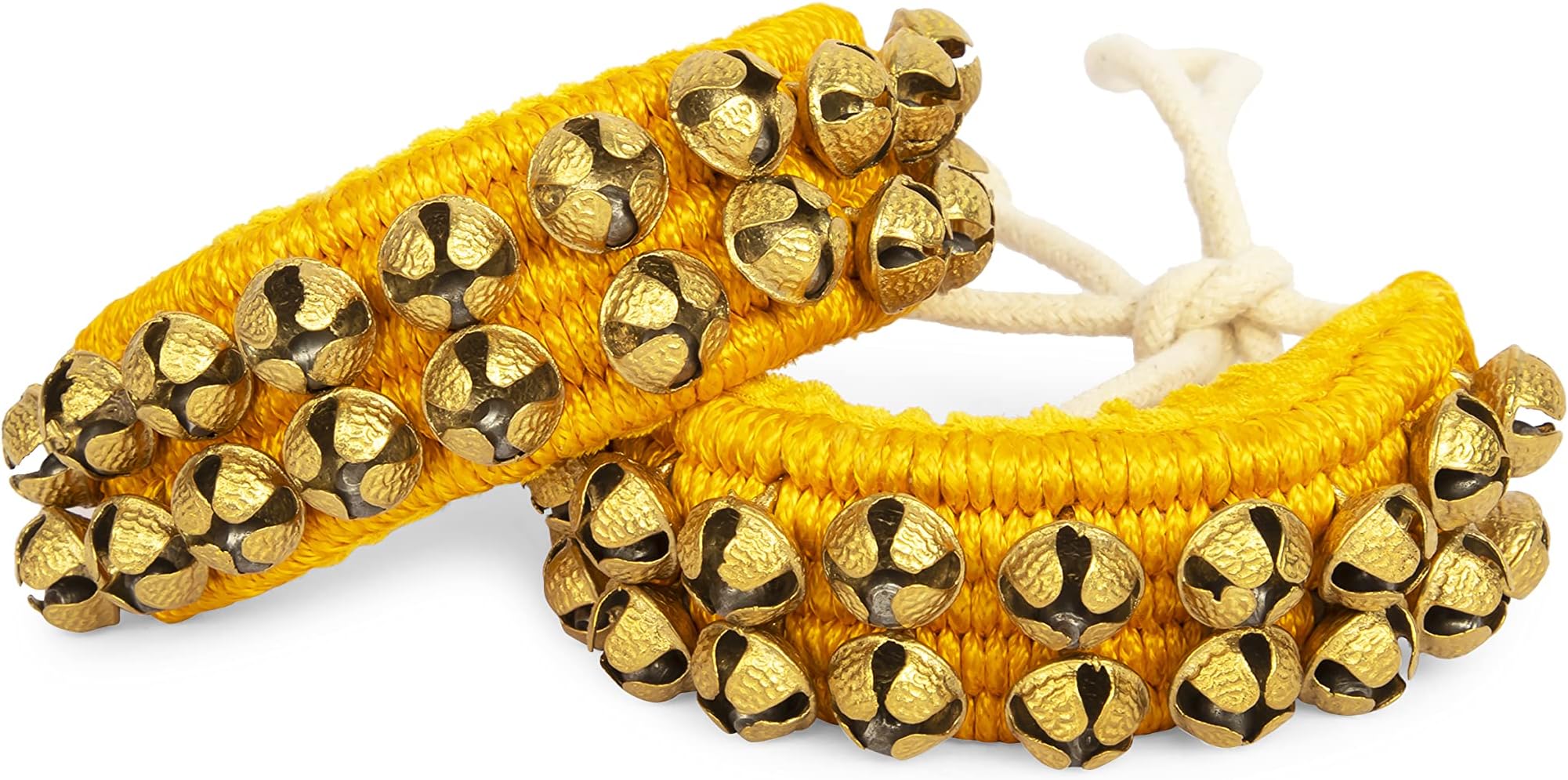 Art Of Creation Kathak Dancing Ghungroo Bells 2 Line Yellow Paded Indian Classical Dancers Musical Instrument Bharatnatayam Bracelet Foot Ankle Pair for Unisex 40 Bells
