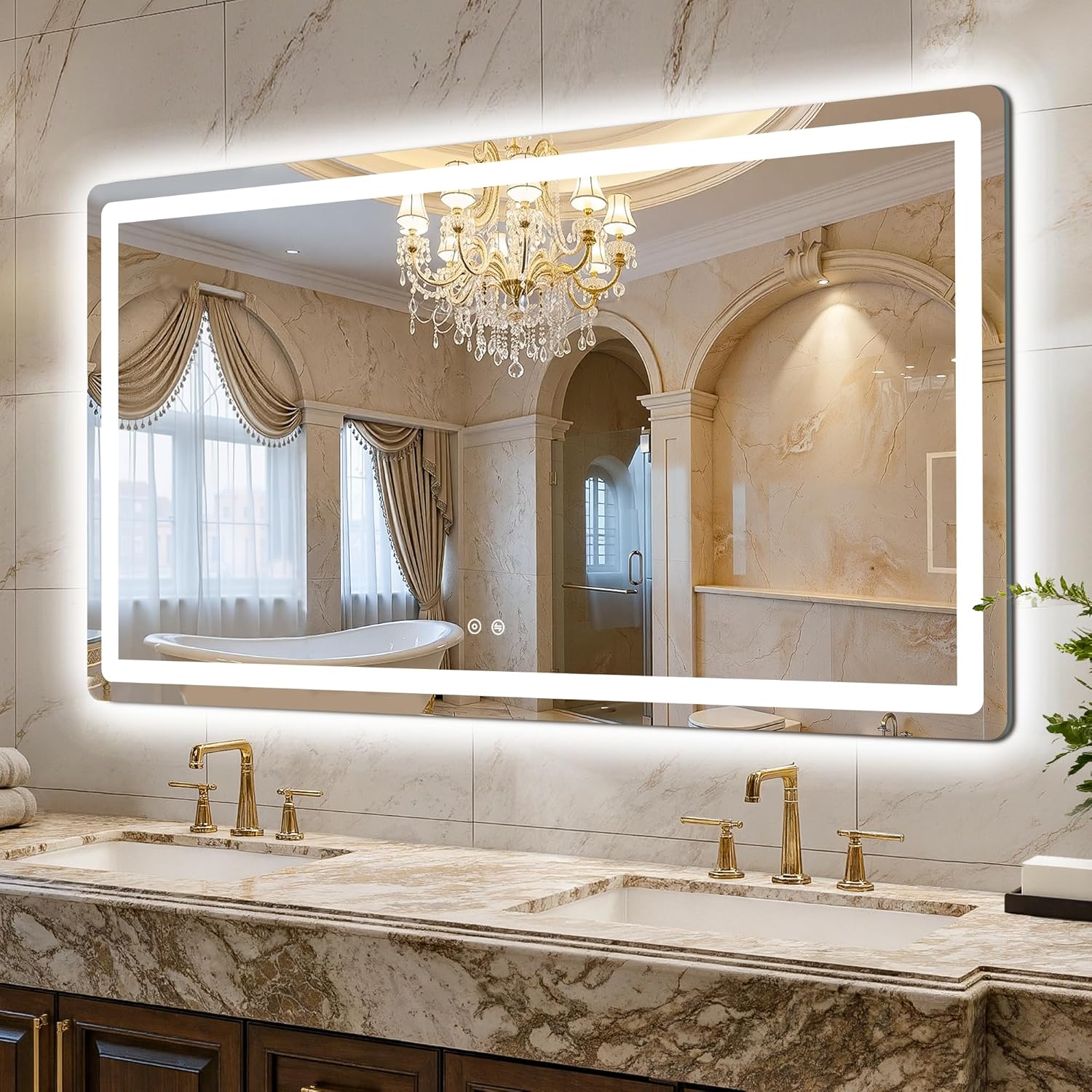 LED Bathroom Mirror 30x55 Bathroom Vanity Mirror with Lights for Wall Smart Anti-Fog Stepless Dimmable with 3 Color