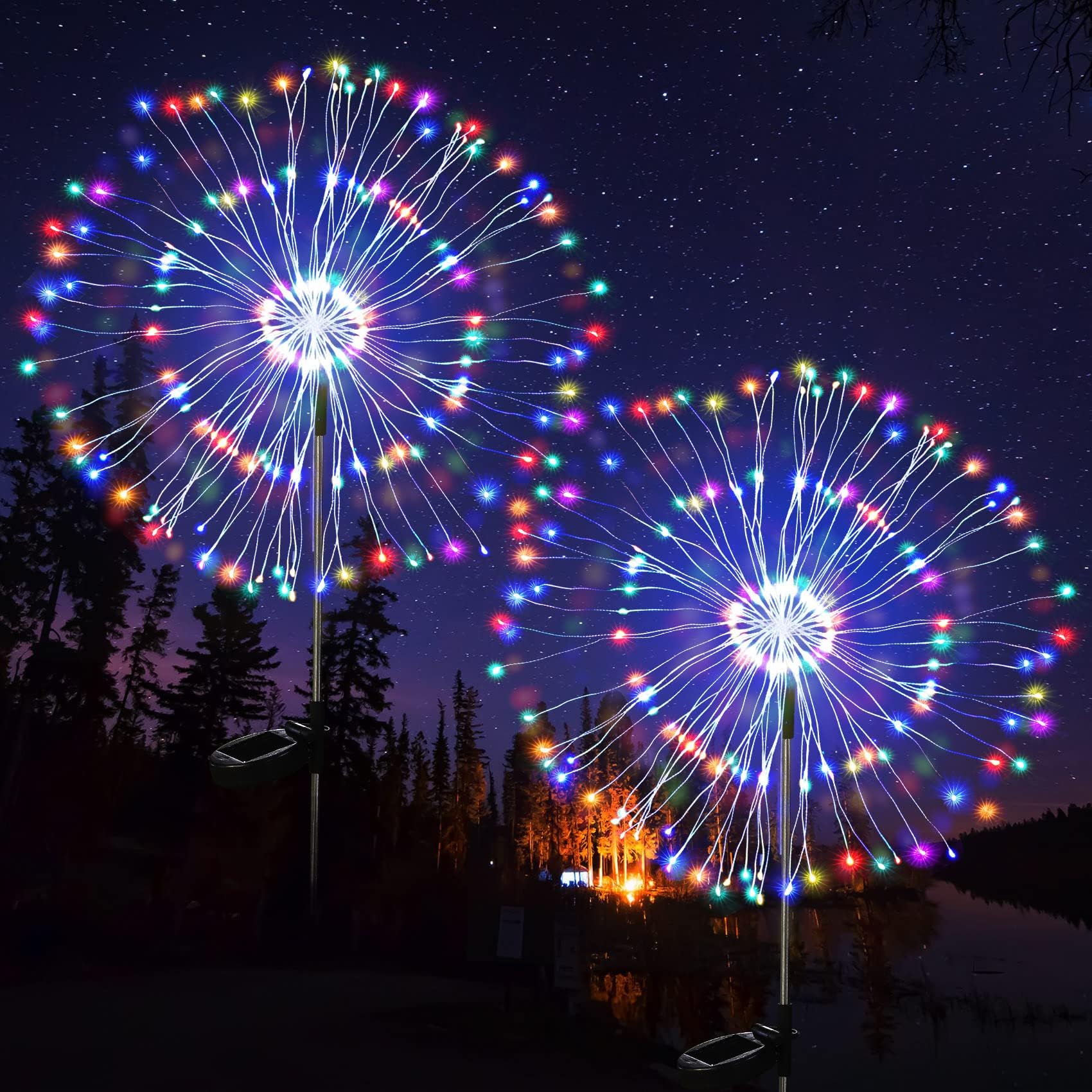 JJGoo Solar Firework Lights, 2 Pack 120 LEDs 2 Lighting Modes Solar Garden Lights Outdoor Waterproof for Yard Patio Walkway Pathway Party Wedding Christmas Decorative - Colorful