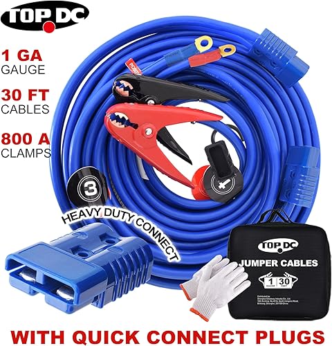 Vista 8 de TOPDC Cables de puente con conexión rápida, calibre 1, de 30 pies, 40 ℉ a 167 ℉, pinzas de 800 amperios, cables de refuerzo resistentes con bolsa