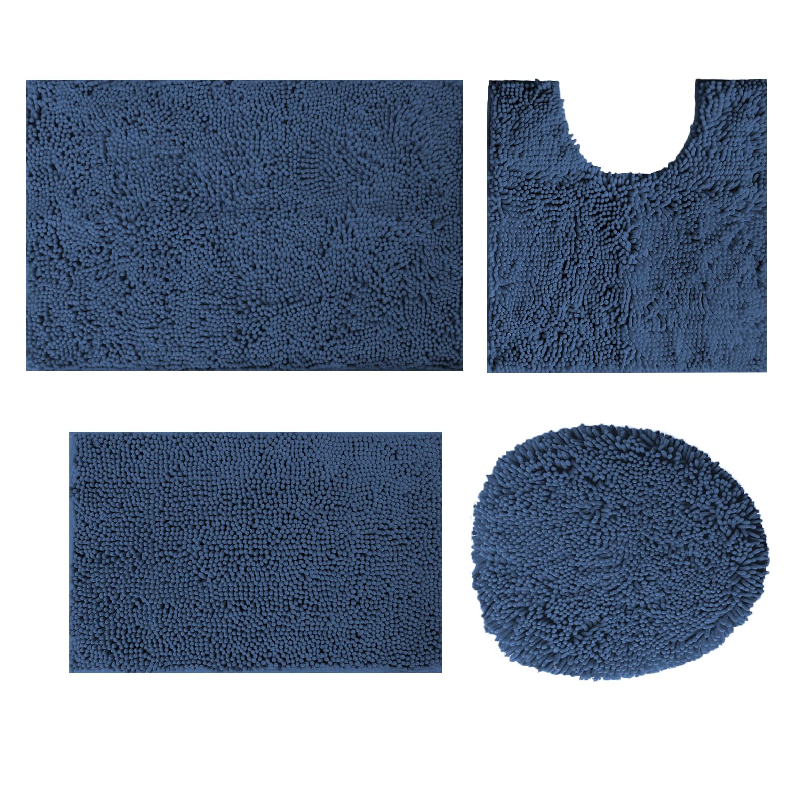 Juego de 4 alfombras de baño de felpilla con respaldo antideslizante de PVC, juego de alfombras de baño suaves con tapa de inodoro, tapetes de baño absorbentes de agua para baño, lavables a