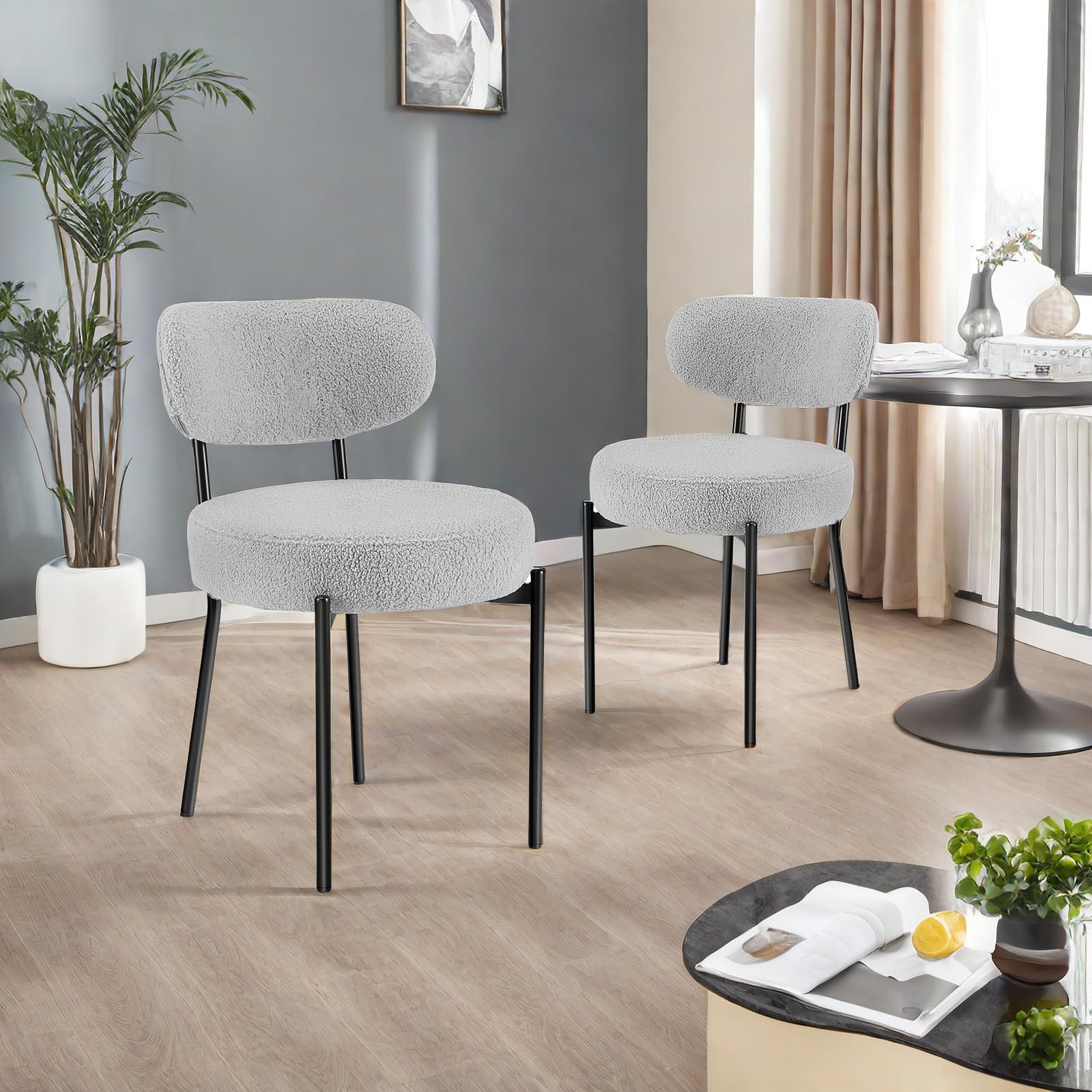 Dining Chairs Set of 2, Modern Kitchen Table Chairs with Soft White Seat Cushion and Durable Black Steel Frame, Upholstered Backrest for Dining Room and Bedroom, 2packs White