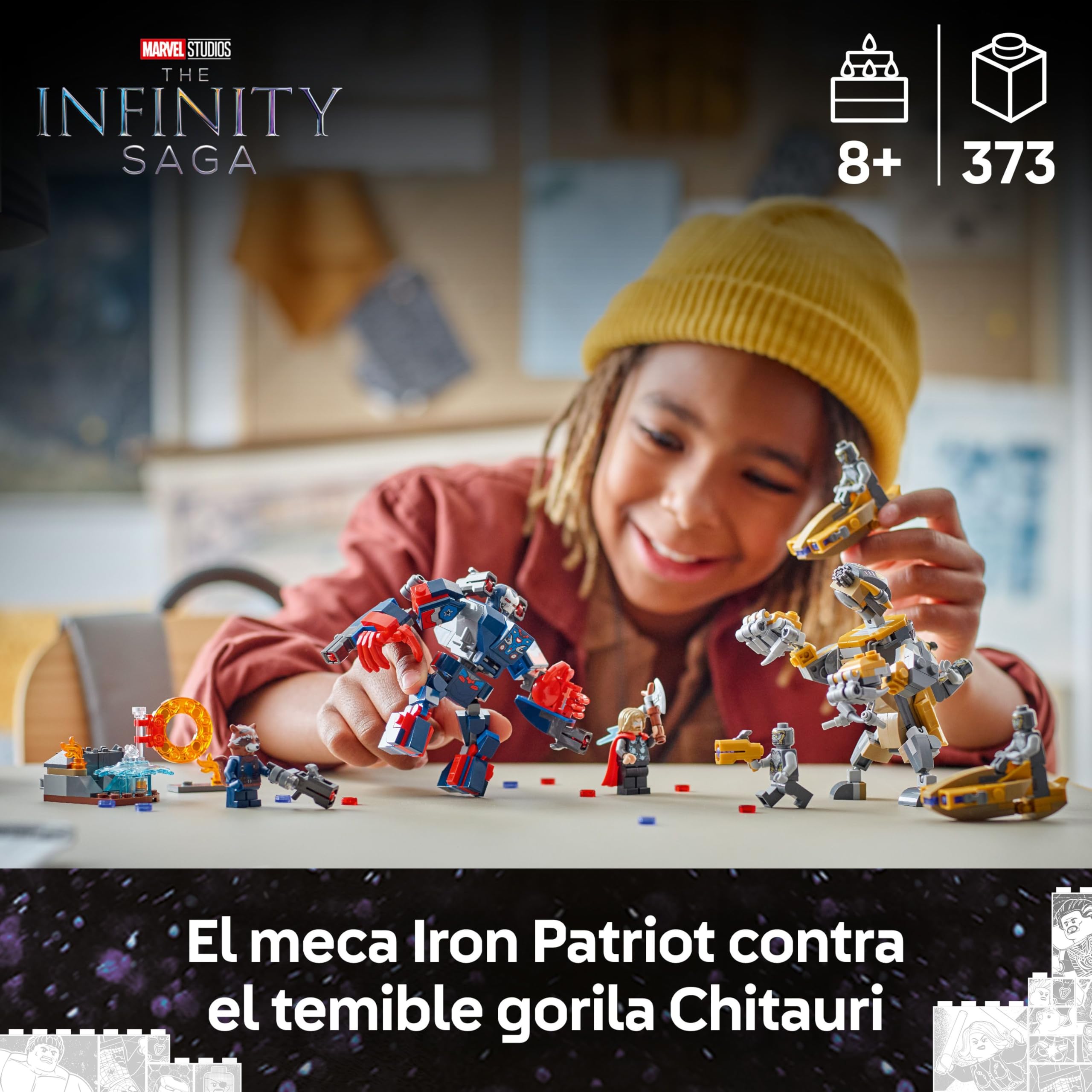 LEGO ǀ Marvel Thor de Vengadores: Endgame vs. Chitauri - Juguete de Superhéroes con Meca, Figura de Gorila y 7 Minifiguras Inc. Thor, Rocket e Iron Patriot MK2 - Regalo para Niños de 8+ Años