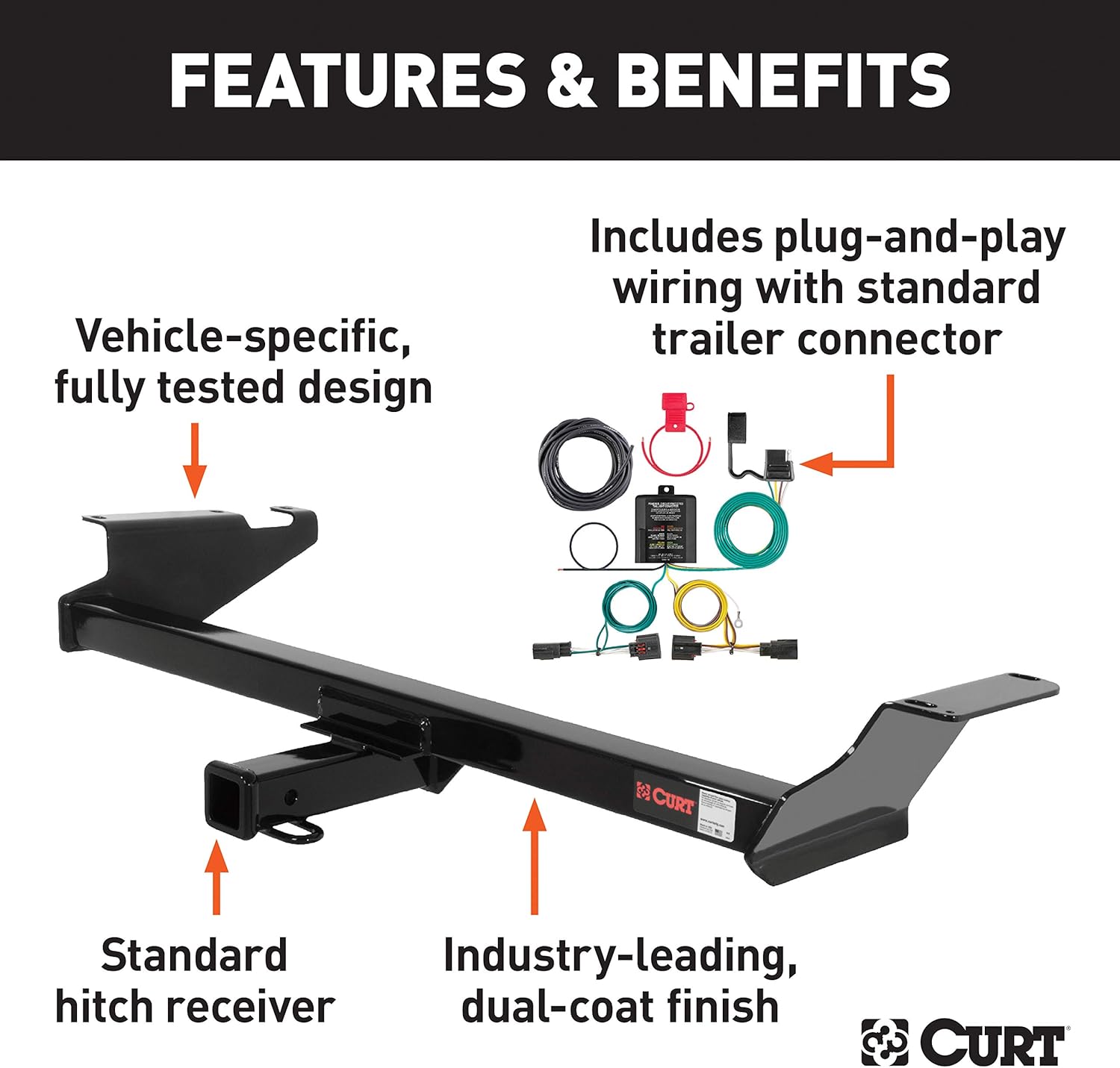 Curt 99301 Class 3 Trailer Hitch, 2-Inch Receiver, 4-Pin Wiring Harness fits 2011-2016 Chrysler Town & Country, 2011-2020 Dodge Grand Caravan