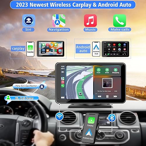 Miniatura 2 de Pantalla inalámbrica portátil Apple CarPlay y Android Auto para automóvil, pantalla táctil HD de 7 pulgadas con enlace de espejo, Bluetooth 5.2,