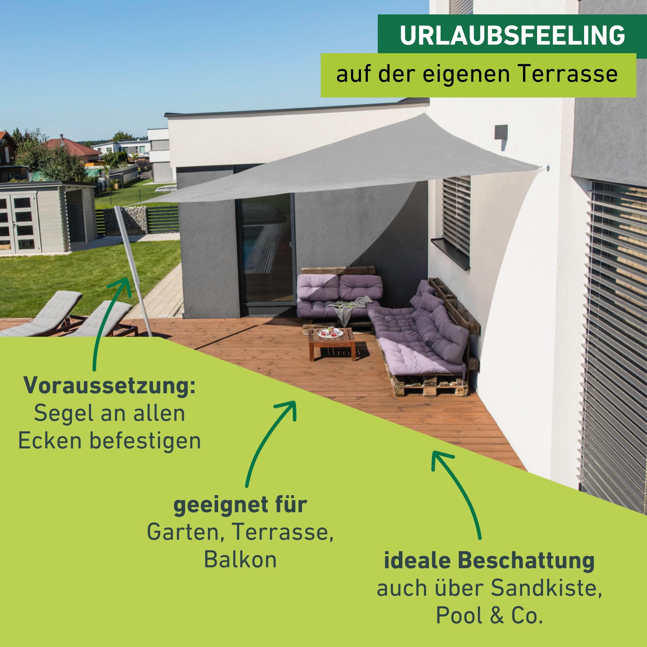 Windhager Sonnensegel Capri Dreieck 4 x 4 m (gleichschenkelig), Sonnenschutz für Garten & Terrasse, UV- und witterungsbeständig, grau Baby