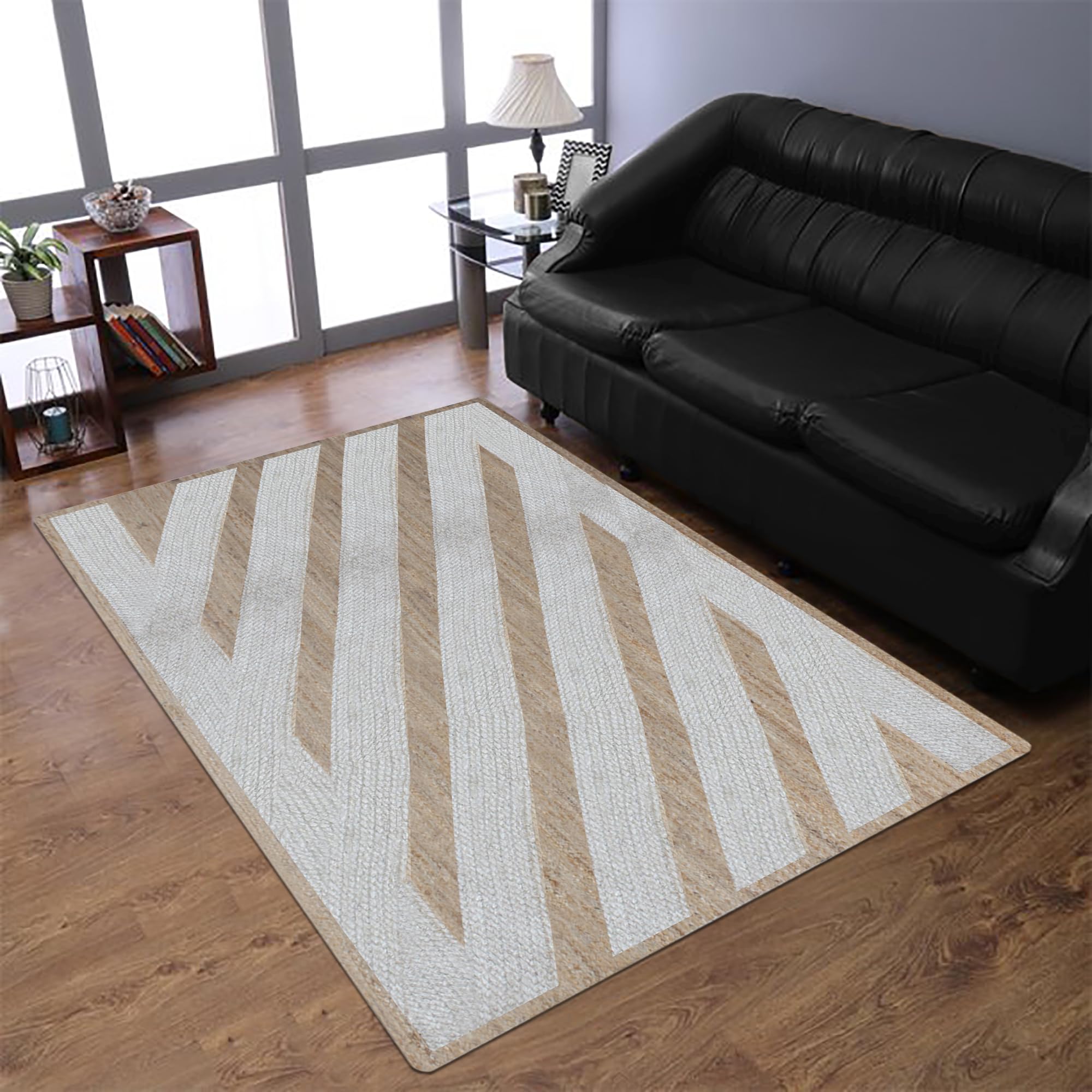 Naturalny dywan z juty w stylu boho, dekoracyjny dywan do salonu, biały, beżowy, kilim, dywan dekoracyjny z juty, dekoracja domu, wewnątrz, na zewnątrz, duży dywanik, patio, dywan podłogowy, 15 x 25