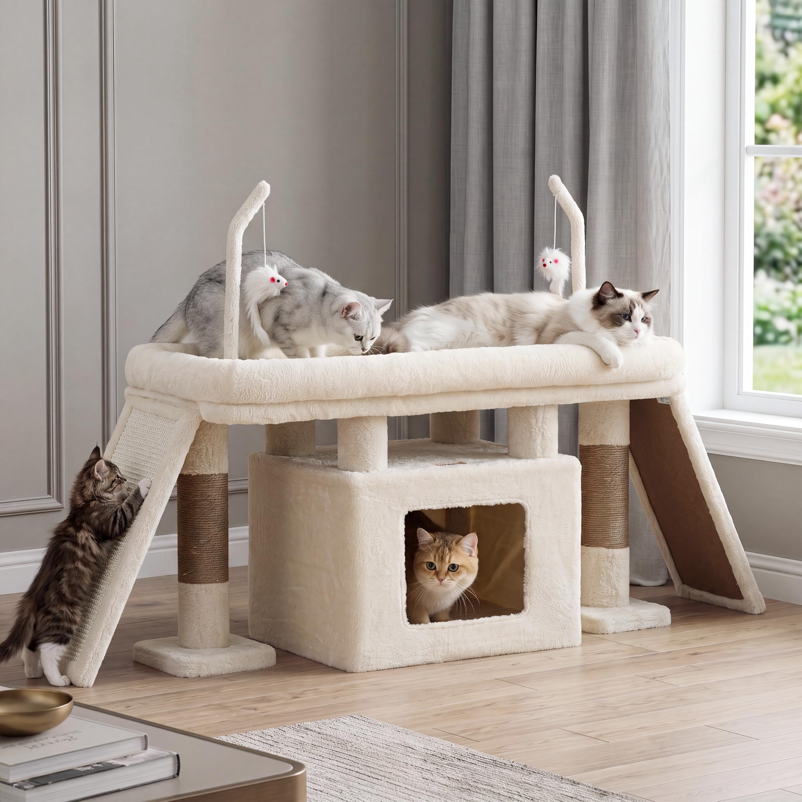 Heybly Cat Tree Extra-Long & Stable 2 Adjustable Scratch Boards HCT210SMJ