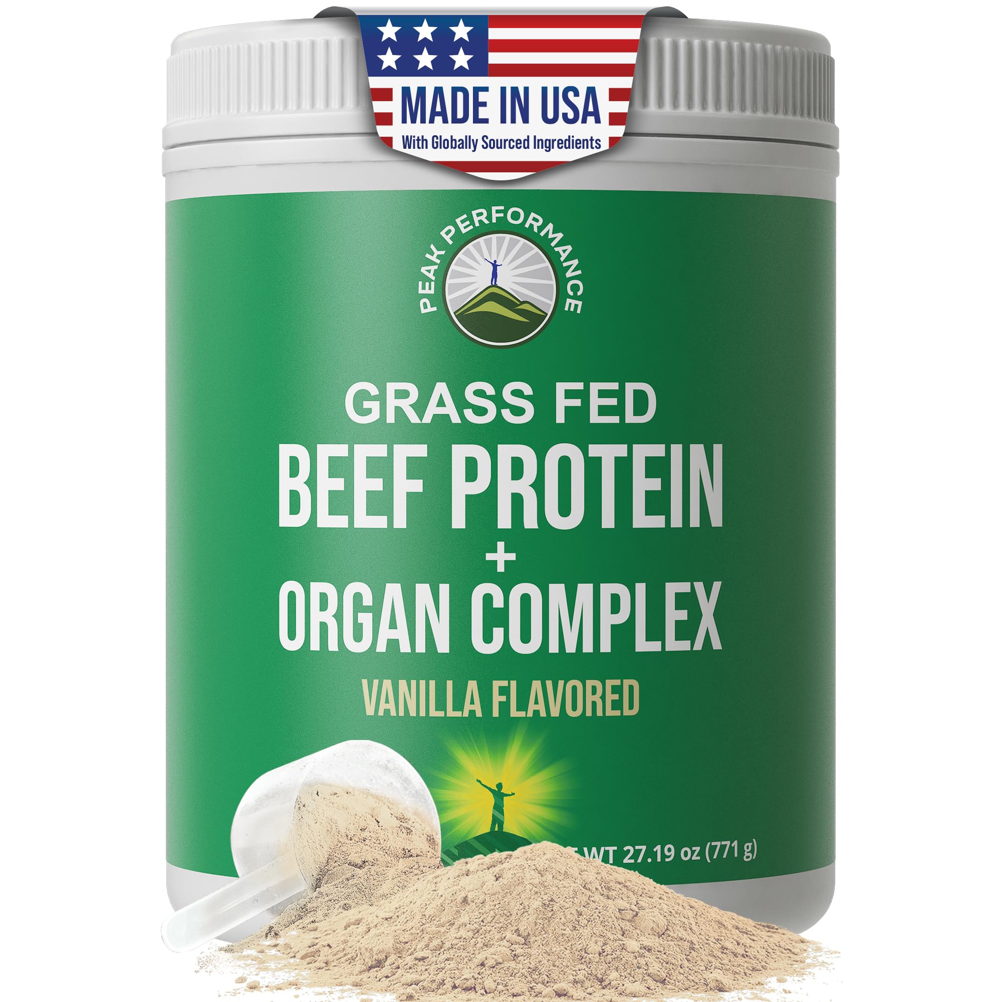 Grass Fed Beef Protein Powder + Organ Complex. Lactose Free Great Tasting Beef Protein Isolate + Organs. Animal Based Non Dairy No Whey Paleo Carnivore Supplement for Muscle Building. Vanilla Flavor