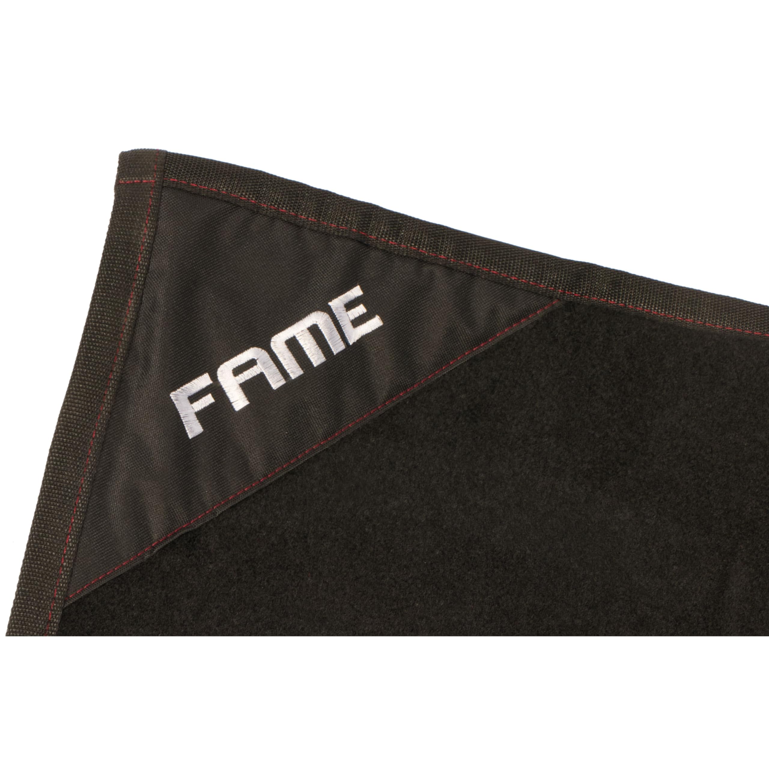 Fame Professioneller Drum Teppich, 180x120cm, Schwarz, Nylon, Gummierte Unterseite, Verstärkter Rand, Ideal für Akustische und Elektronische Schlagzeuge, Einfacher Transport, Schont Untergrund